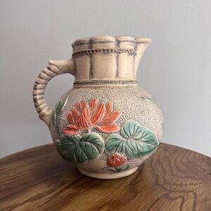 Vintage Handmade 1974 Floral Pottery Pitcher